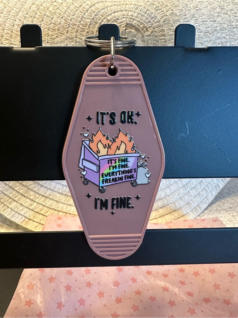 Pink 'It's OK, I'm Fine' Keychain Key Tag